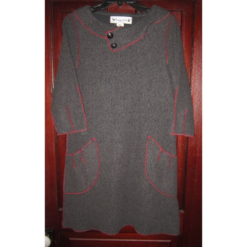 Beebop & Wally NY M Knit Felted Fleece Dress Tunic Mod Retro Pockets Gray Flare